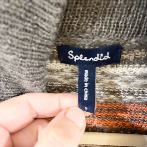 Splendid Cardigan with Belt Patterned Gray and Orange Women's Sweater size S - Picture 2 of 7